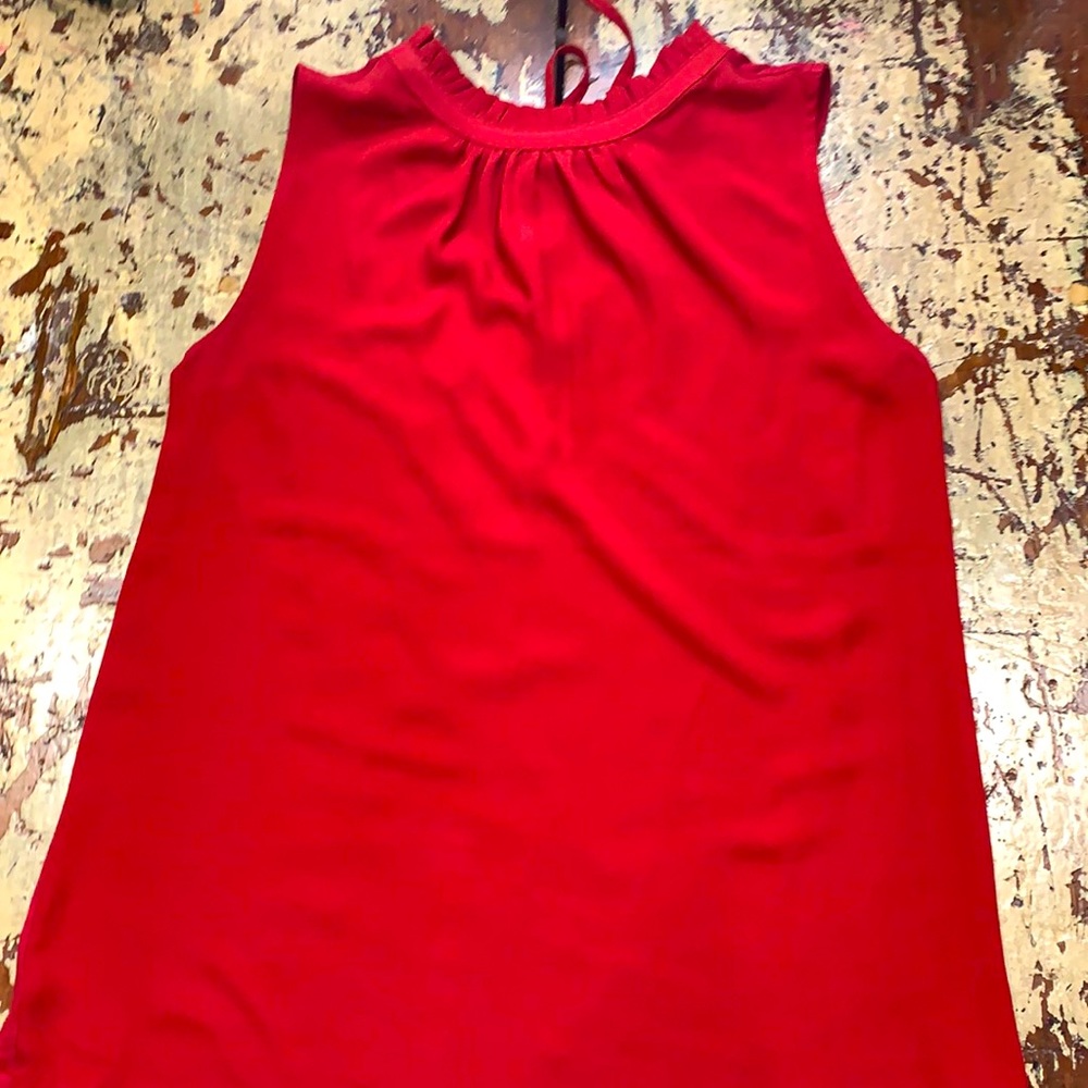 red sleeveless blouse loft S tie/ruffle detail